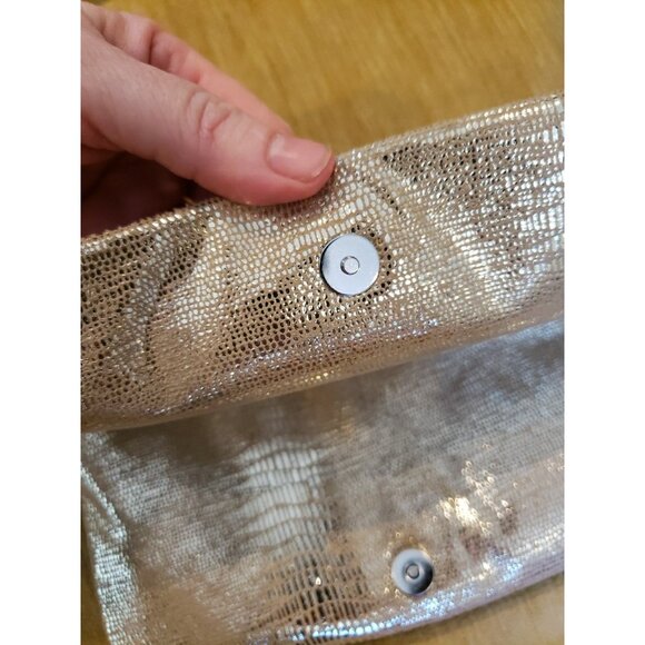 BCBGeneration Gold Crossbody Clutch Bag Night Out Disco Glam Reptile Embossed - Picture 5 of 8